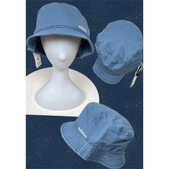 Adidas Logo Blue Cotton Essential Moisture-Wicking Inner Sweatband Bucket Hat - Picture 1 of 6